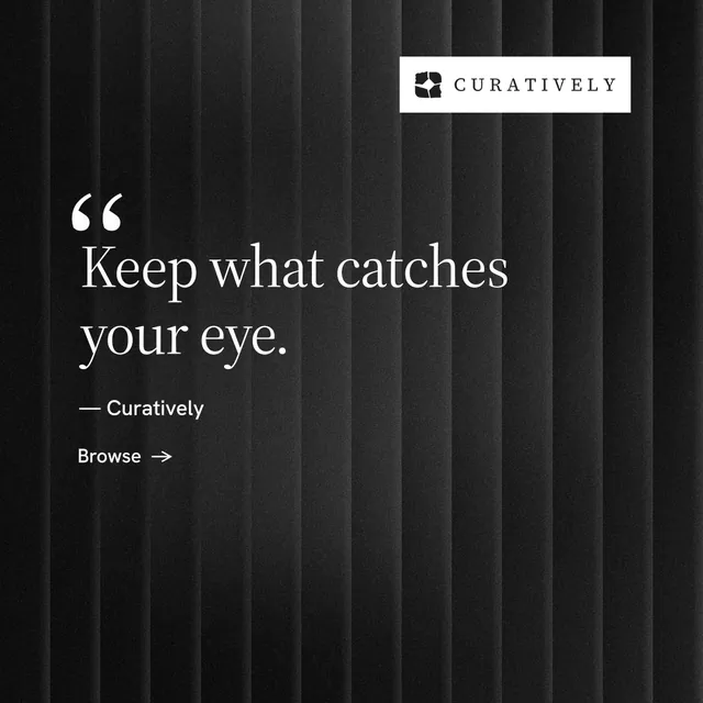 Instagram post for Curatively: "Keep a vault for each thing you make." Minimal luxury style, quote layout, dark palette in black, grey.