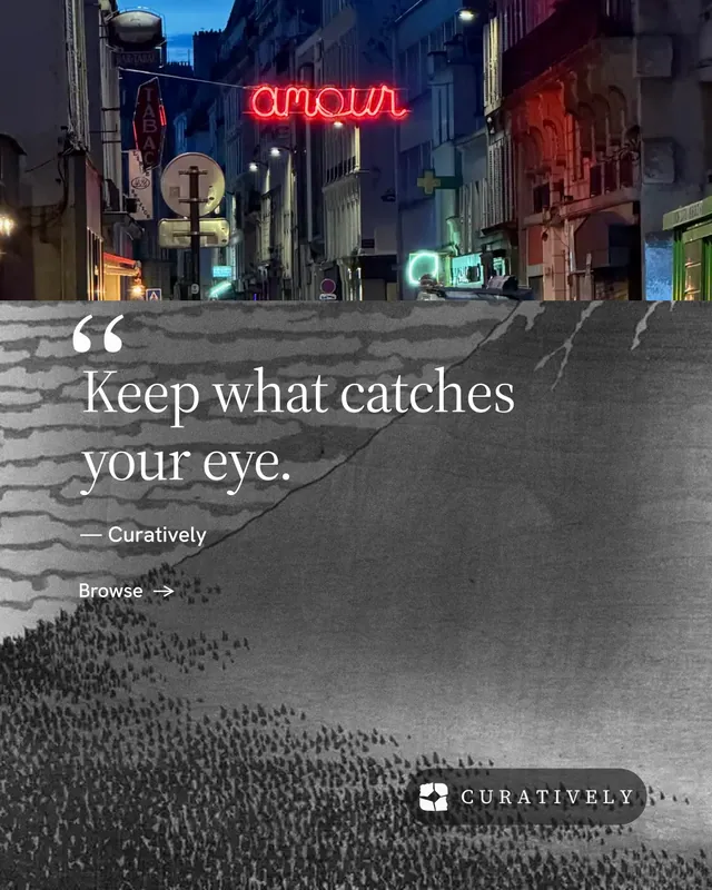 Instagram portrait post for Curatively: "Find it by colour." Minimal luxury style, quote layout, dark palette in grey, black.