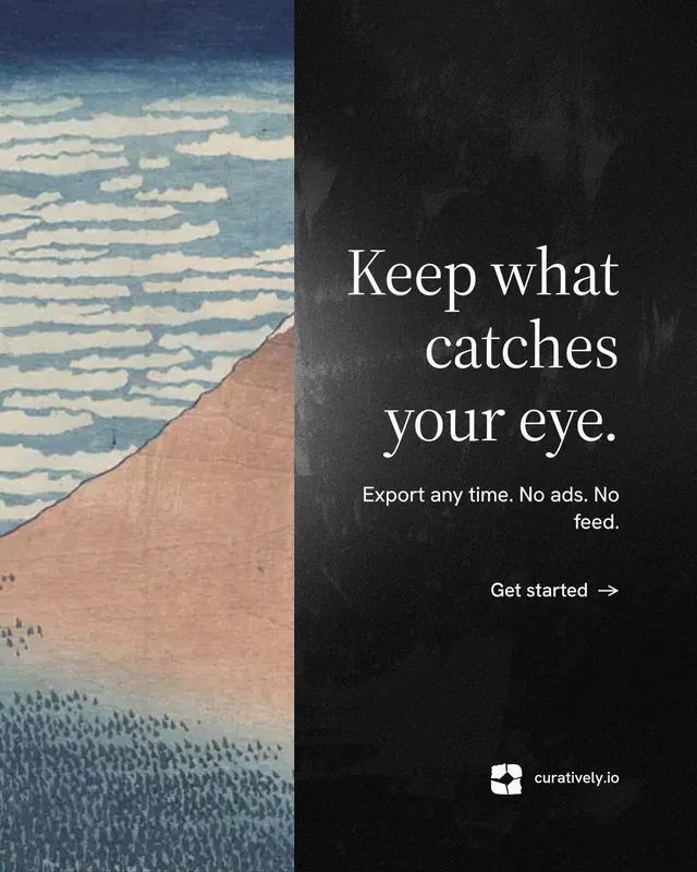 Instagram portrait post for Curatively: "Keep what catches your eye." Minimal luxury style, right layout, dark palette in grey, black.