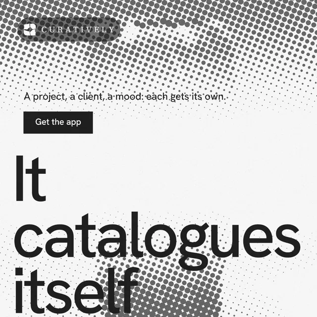 Instagram post for Curatively: "Private until you choose." Swiss style, oversized layout, light palette in white, grey.