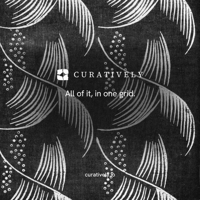Instagram post for Curatively: "All of it, in one grid." Editorial style, end card layout, dark palette in black, grey.
