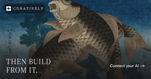 Social ad for Curatively: "Then build from it." Minimal luxury style, image led layout, dark palette in black, blue, grey.