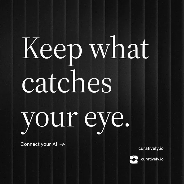 Instagram post for Curatively: "Keep what catches your eye." Minimal luxury style, poster layout, dark palette in black, grey.