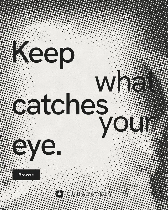 Instagram portrait post for Curatively: "Keep what catches your eye." Swiss style, stacked layout, light palette in grey, white.