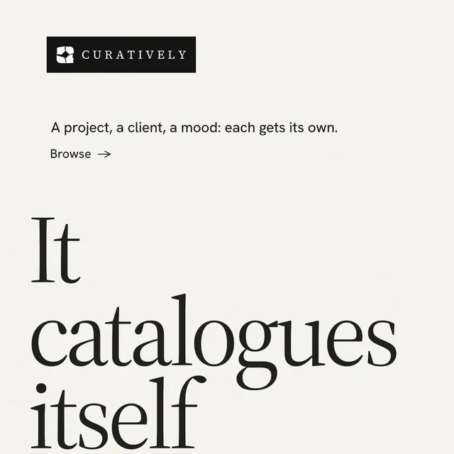 Instagram post for Curatively: "Save it from anywhere." Minimal luxury style, oversized layout, light palette in white, grey.