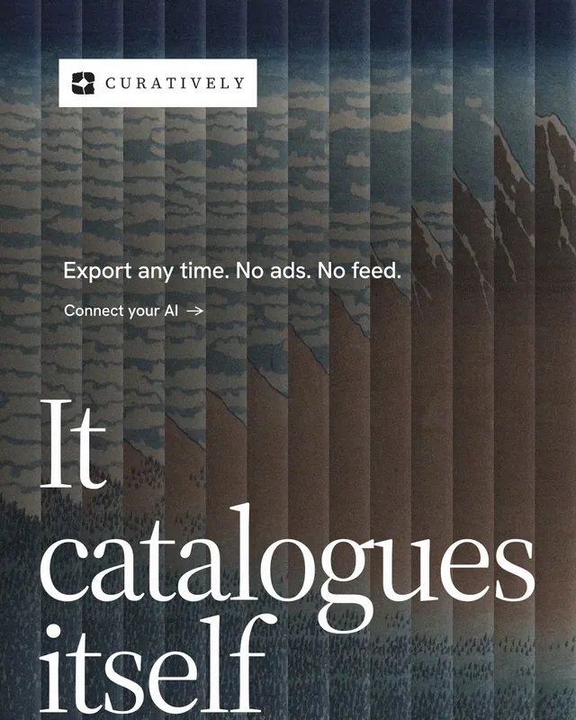 Instagram portrait post for Curatively: "Private until you choose." Minimal luxury style, oversized layout, dark palette in black, grey.