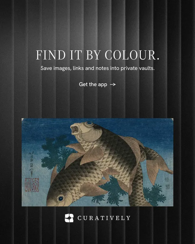 Instagram portrait post for Curatively: "Find it by colour." Minimal luxury style, centred layout, dark palette in black, grey.