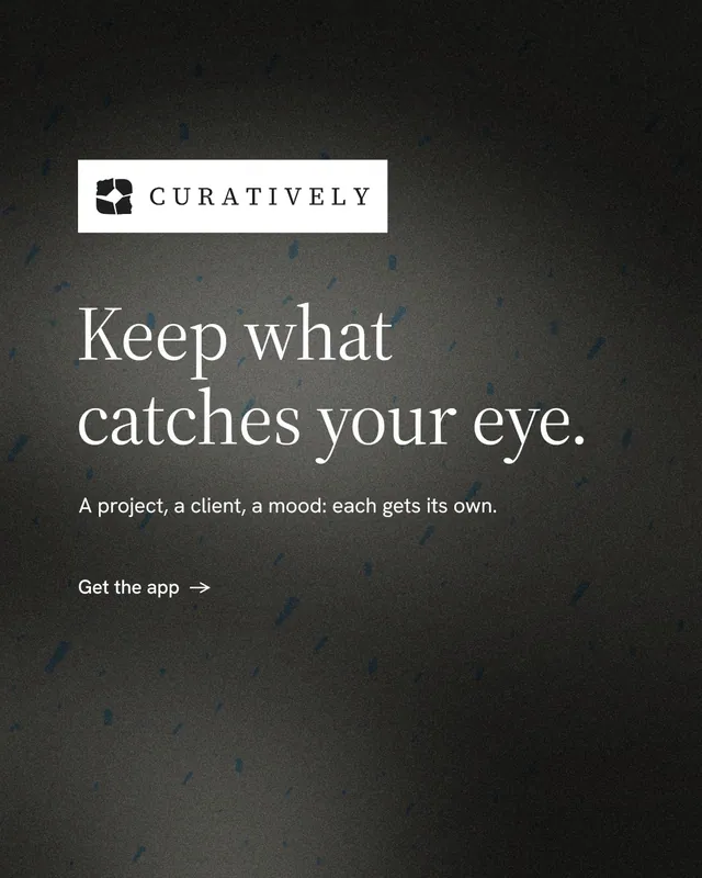 Instagram portrait post for Curatively: "Keep what catches your eye." Minimal luxury style, announce layout, dark palette in black, grey.