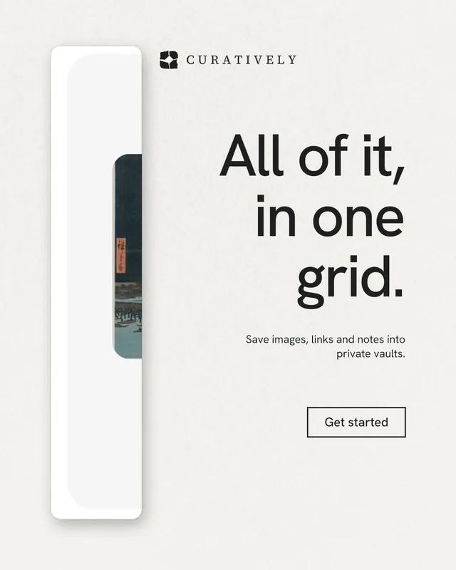 Instagram portrait post for Curatively: "All of it, in one grid." Editorial style, right layout, light palette in white, grey.