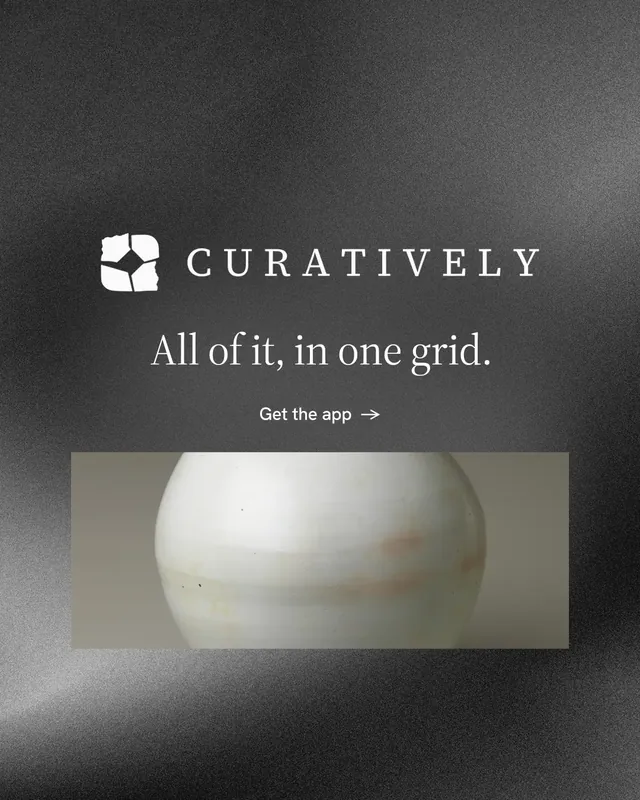Instagram portrait post for Curatively: "All of it, in one grid." Minimal luxury style, logo hero layout, dark palette in grey, black.