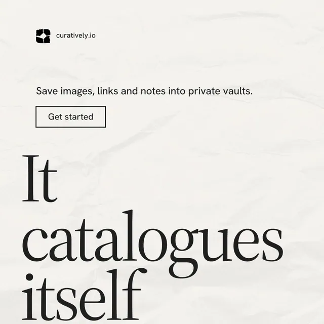 Instagram post for Curatively: "Then build from it." Editorial style, oversized layout, light palette in white, grey.
