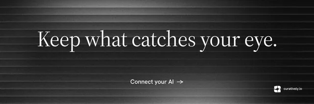 X header for Curatively: "Keep what catches your eye." Minimal luxury style, centred layout, dark palette in black, grey.