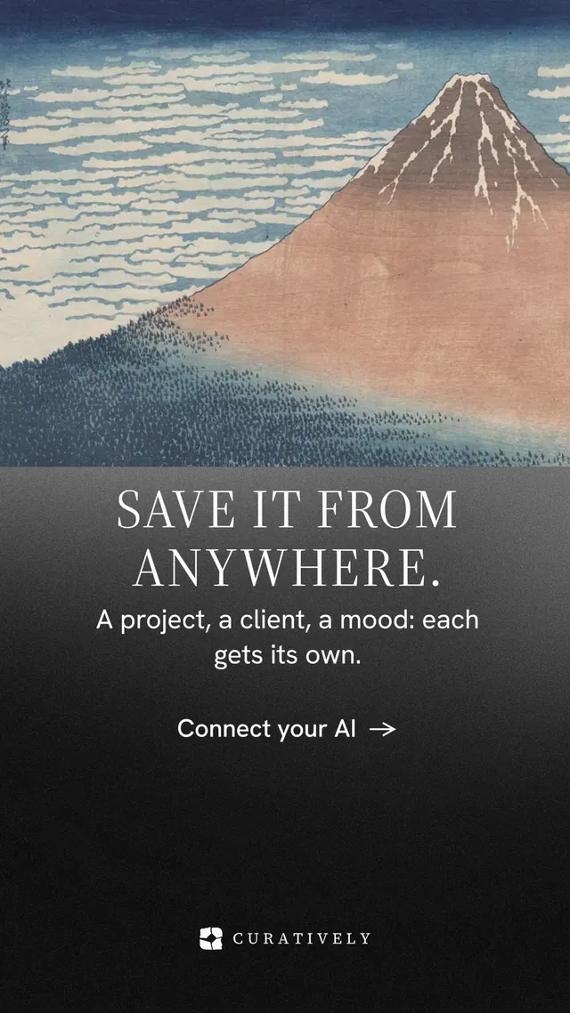 Instagram story for Curatively: "Save it from anywhere." Minimal luxury style, skeleton layout, dark palette in black, grey.