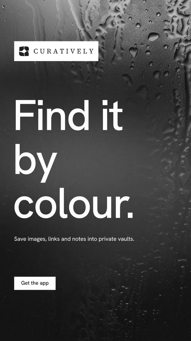Instagram story for Curatively: "Find it by colour." Swiss style, announce layout, dark palette in grey, black.