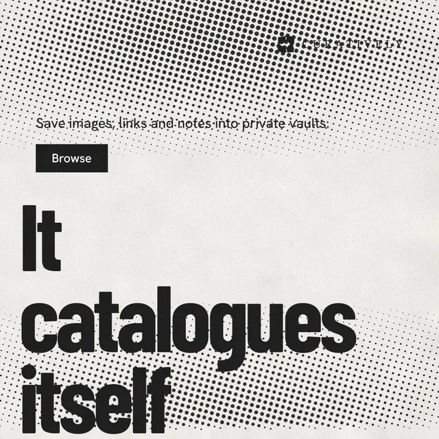 Instagram post for Curatively: "Then build from it." Retro print style, oversized layout, light palette in grey, white.