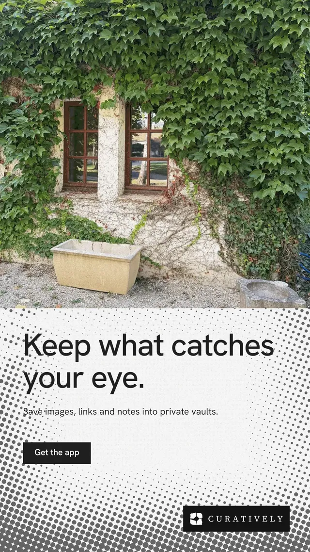 Instagram story for Curatively: "Keep what catches your eye." Swiss style, bottom layout, light palette in white, green, grey.
