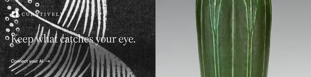 LinkedIn banner for Curatively: "Keep what catches your eye." Minimal luxury style, bottom layout, dark palette in grey, black.