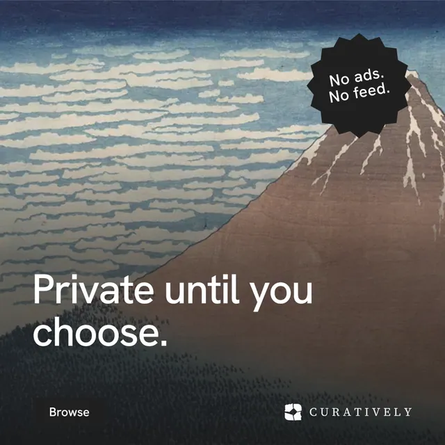 Instagram post for Curatively: "Private until you choose." Swiss style, sticker layout, dark palette in grey, black.