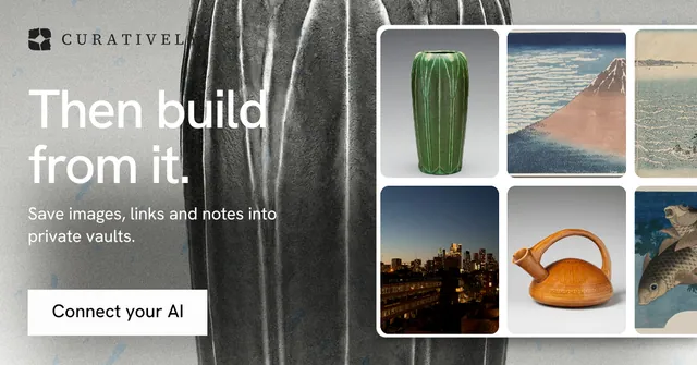 Social ad for Curatively: "Then build from it." Swiss style, bottom layout, light palette in black, grey, white.