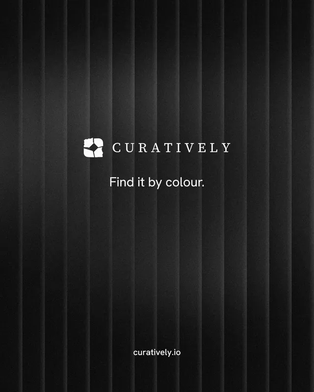 Instagram portrait post for Curatively: "Find it by colour." Minimal luxury style, end card layout, dark palette in black.