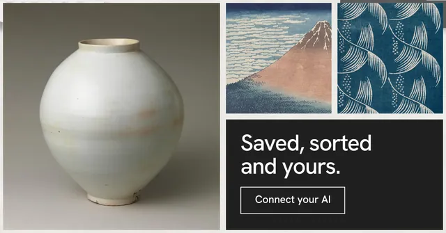 Social ad for Curatively: "Saved, sorted and yours." Editorial style, collage layout, light palette in grey, black, white.