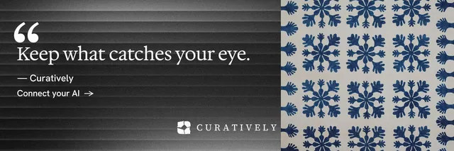 X header for Curatively: "Save it from anywhere." Minimal luxury style, quote layout, dark palette in grey, black.