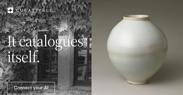 Social ad for Curatively: "It catalogues itself." Editorial style, bottom layout, light palette in grey, black.