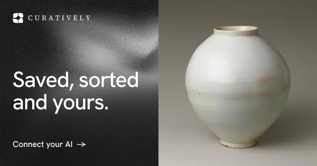 Social ad for Curatively: "Saved, sorted and yours." Minimal luxury style, bottom layout, dark palette in black, grey.