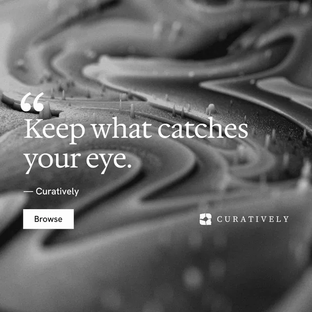 Instagram post for Curatively: "Saved, sorted and yours." Swiss style, quote layout, dark palette in black, grey.