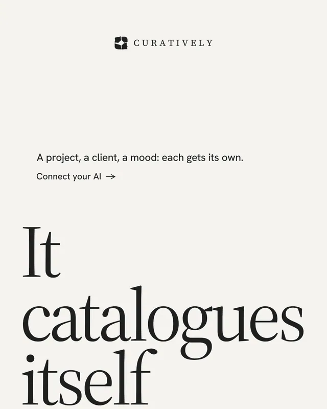 Instagram portrait post for Curatively: "Private until you choose." Minimal luxury style, oversized layout, light palette in white, grey.