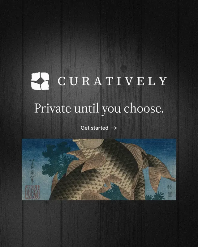 Instagram portrait post for Curatively: "Private until you choose." Minimal luxury style, logo hero layout, dark palette in black, grey.