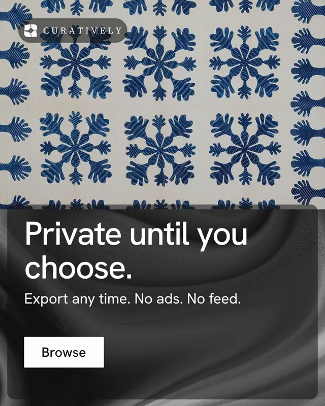 Instagram portrait post for Curatively: "Private until you choose." Swiss style, skeleton layout, dark palette in grey, black.
