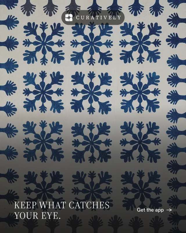 Instagram portrait post for Curatively: "Keep what catches your eye." Photo poster style, image led layout, dark palette in grey, black, blue.