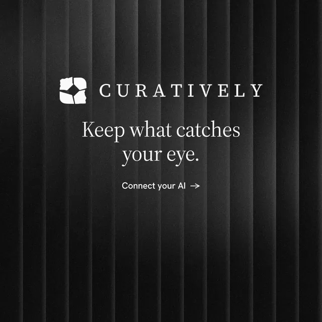 Instagram post for Curatively: "Keep what catches your eye." Minimal luxury style, logo hero layout, dark palette in black, grey.