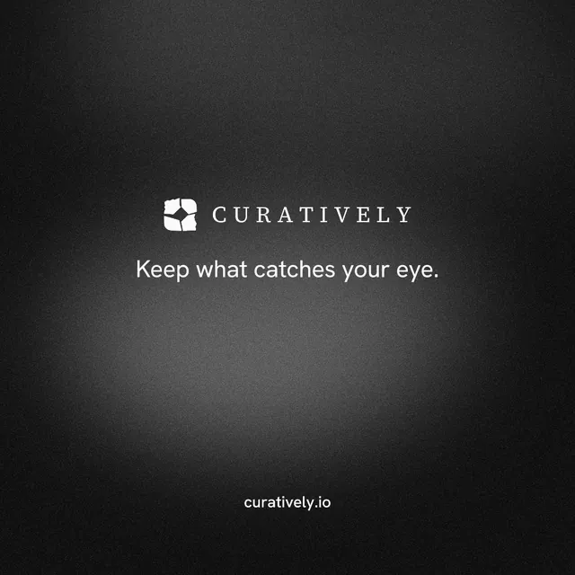 Instagram post for Curatively: "Keep what catches your eye." Minimal luxury style, end card layout, dark palette in black, grey.