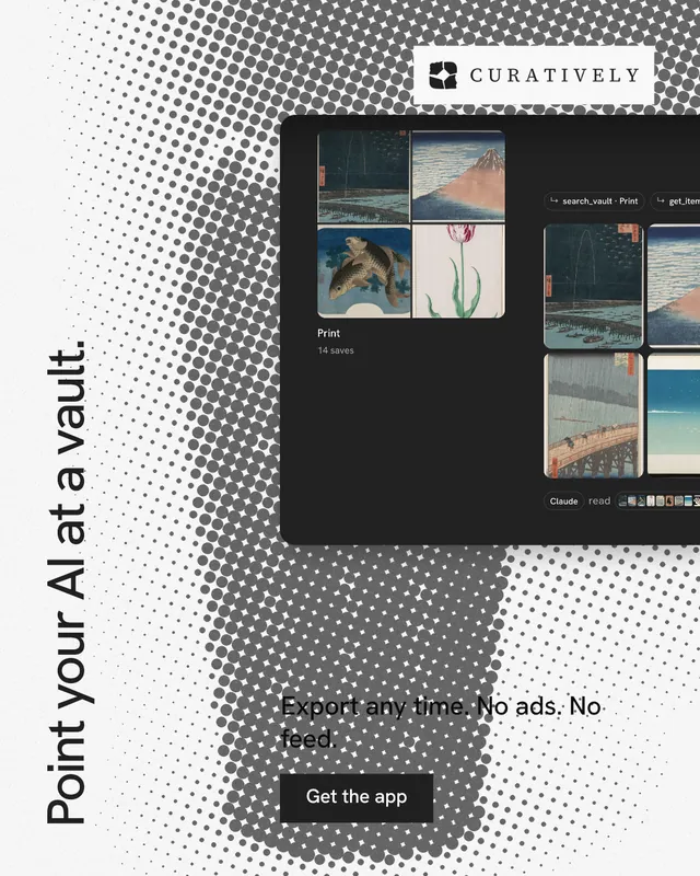 Instagram portrait post for Curatively: "Point your AI at a vault." Swiss style, vertical layout, light palette in grey, black, white.