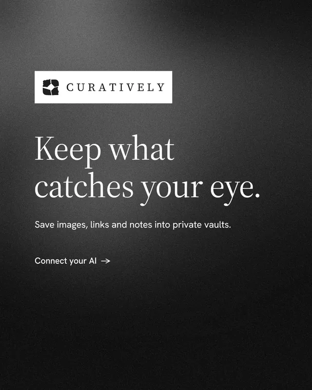 Instagram portrait post for Curatively: "Keep what catches your eye." Minimal luxury style, announce layout, dark palette in black, grey.