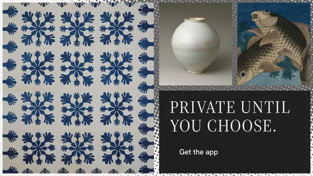 Landscape graphic for Curatively: "Private until you choose." Split block style, collage layout, light palette in grey, black.