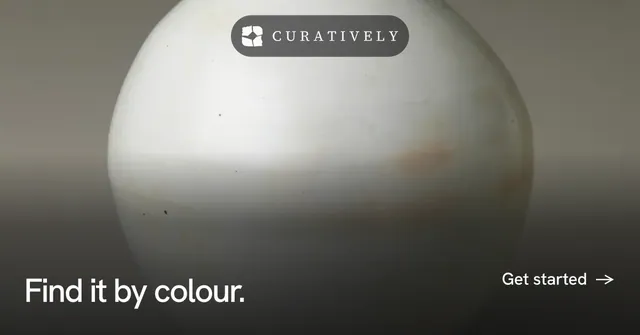 Social ad for Curatively: "Find it by colour." Swiss style, image led layout, dark palette in grey, black.