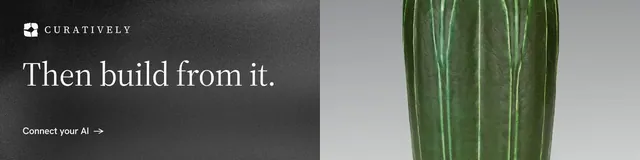 LinkedIn banner for Curatively: "Then build from it." Minimal luxury style, bottom layout, dark palette in grey, black.
