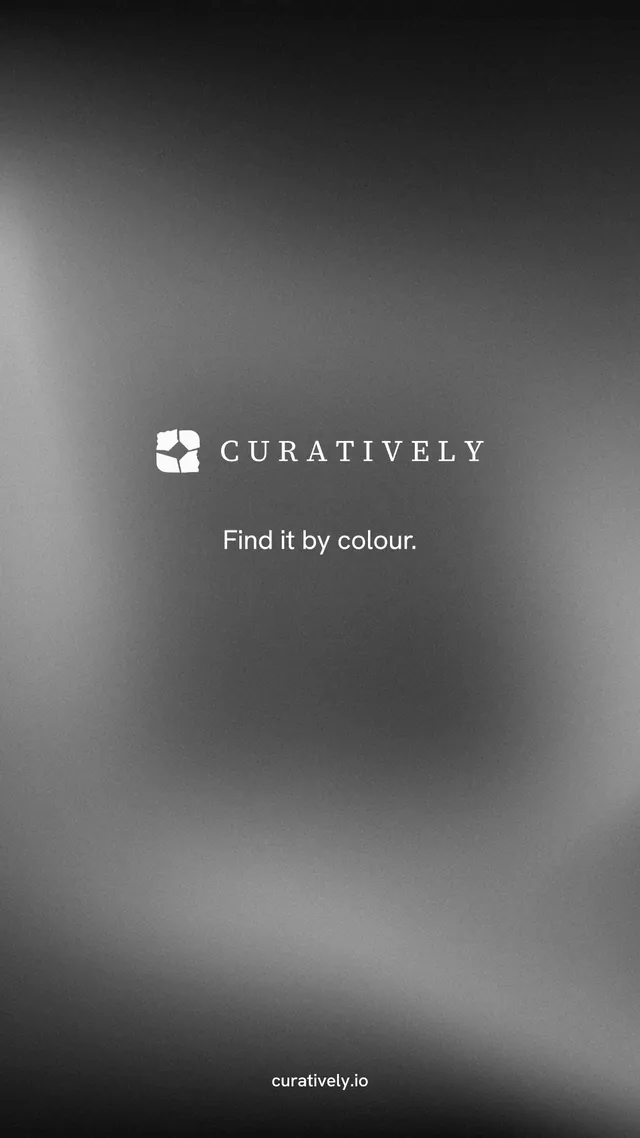 Instagram story for Curatively: "Find it by colour." Swiss style, end card layout, dark palette in grey, black.