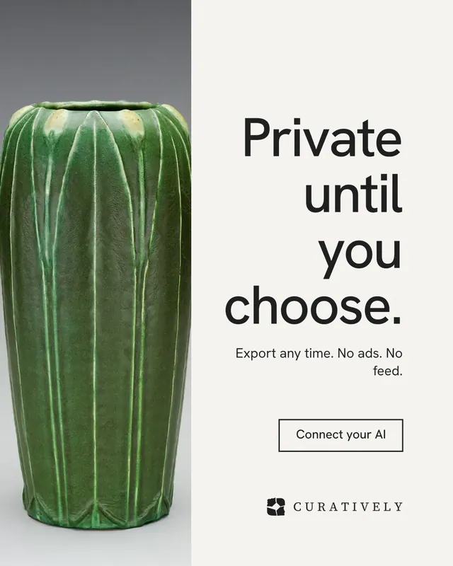 Instagram portrait post for Curatively: "Private until you choose." Editorial style, right layout, light palette in white, green, grey.