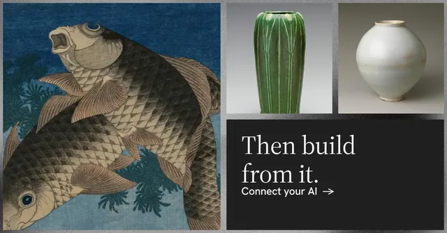 Social ad for Curatively: "Then build from it." Minimal luxury style, collage layout, dark palette in black, grey, blue.