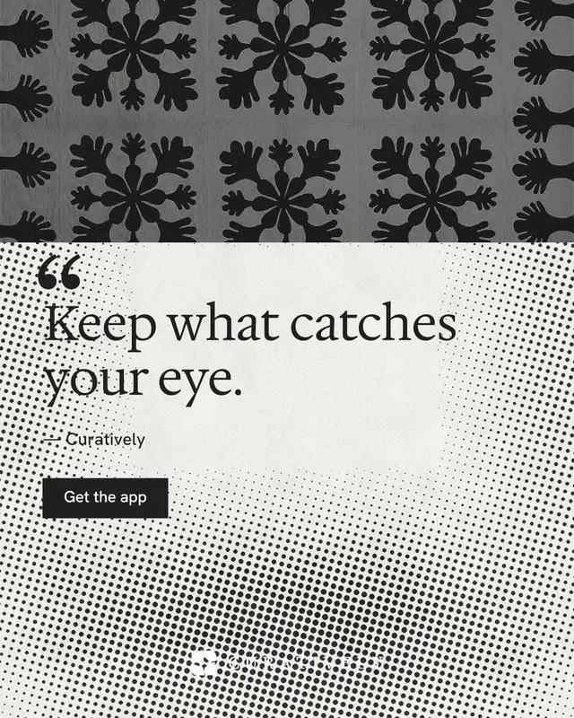 Instagram portrait post for Curatively: "Keep what catches your eye." Swiss style, quote layout, light palette in grey, black, white.