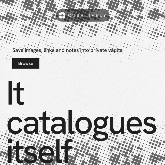 Instagram post for Curatively: "Then build from it." Swiss style, oversized layout, light palette in white, grey.