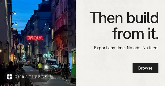 Social ad for Curatively: "Then build from it." Swiss style, right layout, light palette in white, blue, grey.