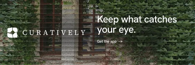 X header for Curatively: "Keep what catches your eye." Minimal luxury style, logo hero layout, dark palette in black, grey.