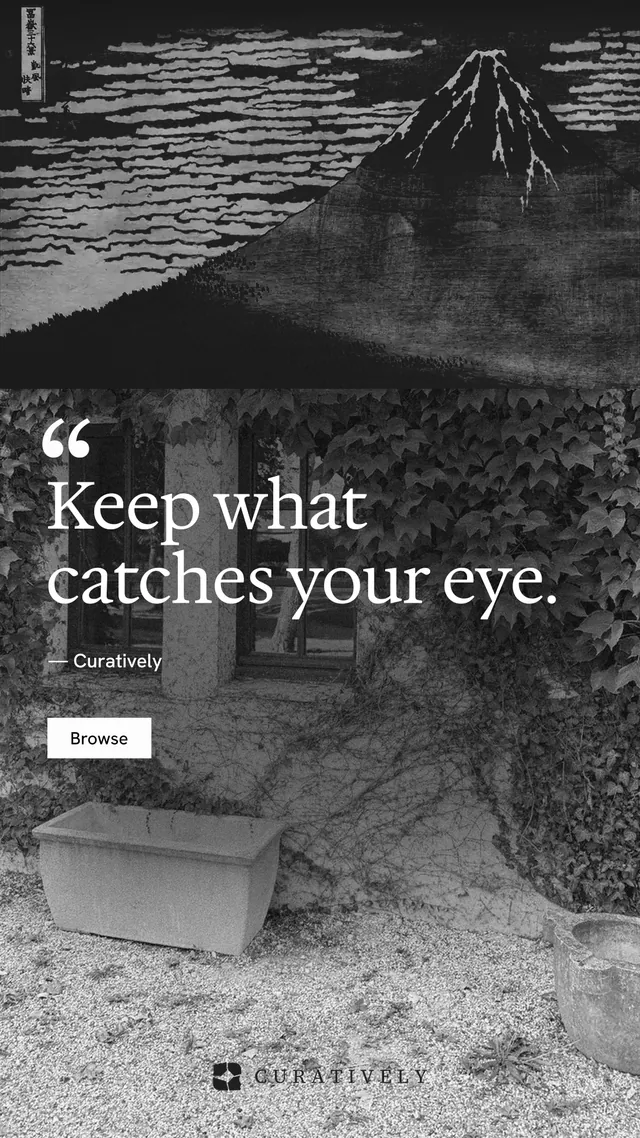 Instagram story for Curatively: "Saved, sorted and yours." Swiss style, quote layout, dark palette in grey, black.