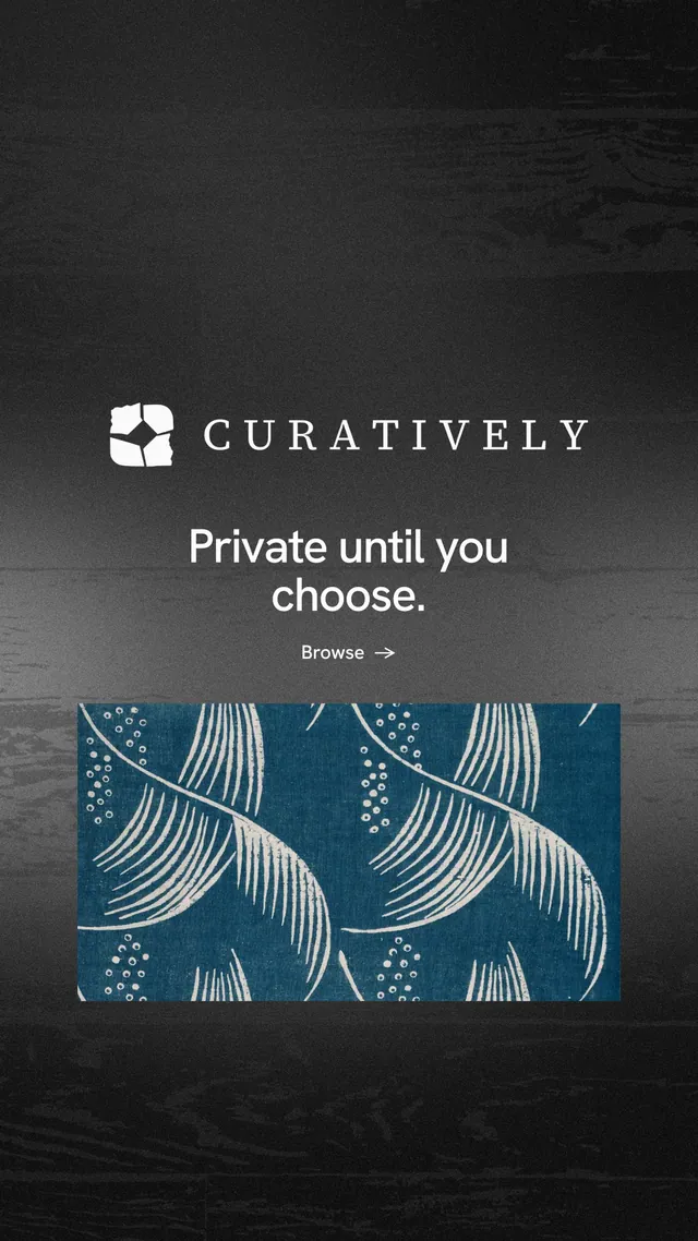 Instagram story for Curatively: "Private until you choose." Minimal luxury style, logo hero layout, dark palette in black, grey.