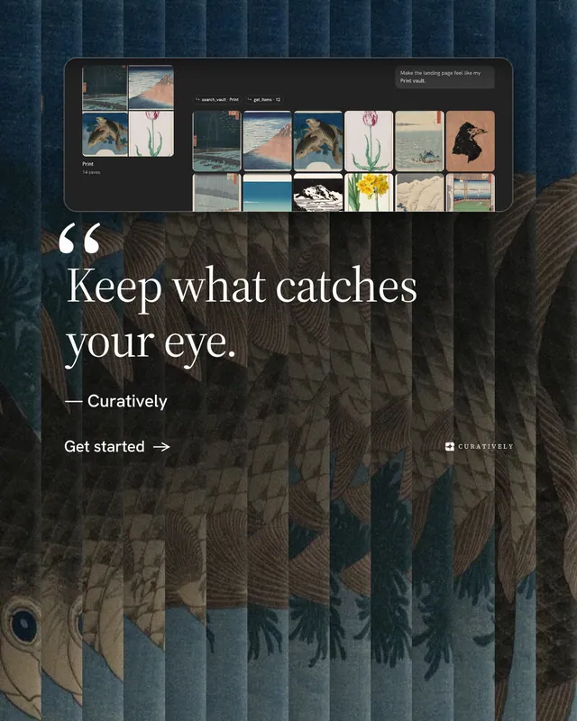 Instagram portrait post for Curatively: "Save it from anywhere." Minimal luxury style, quote layout, dark palette in black, grey.
